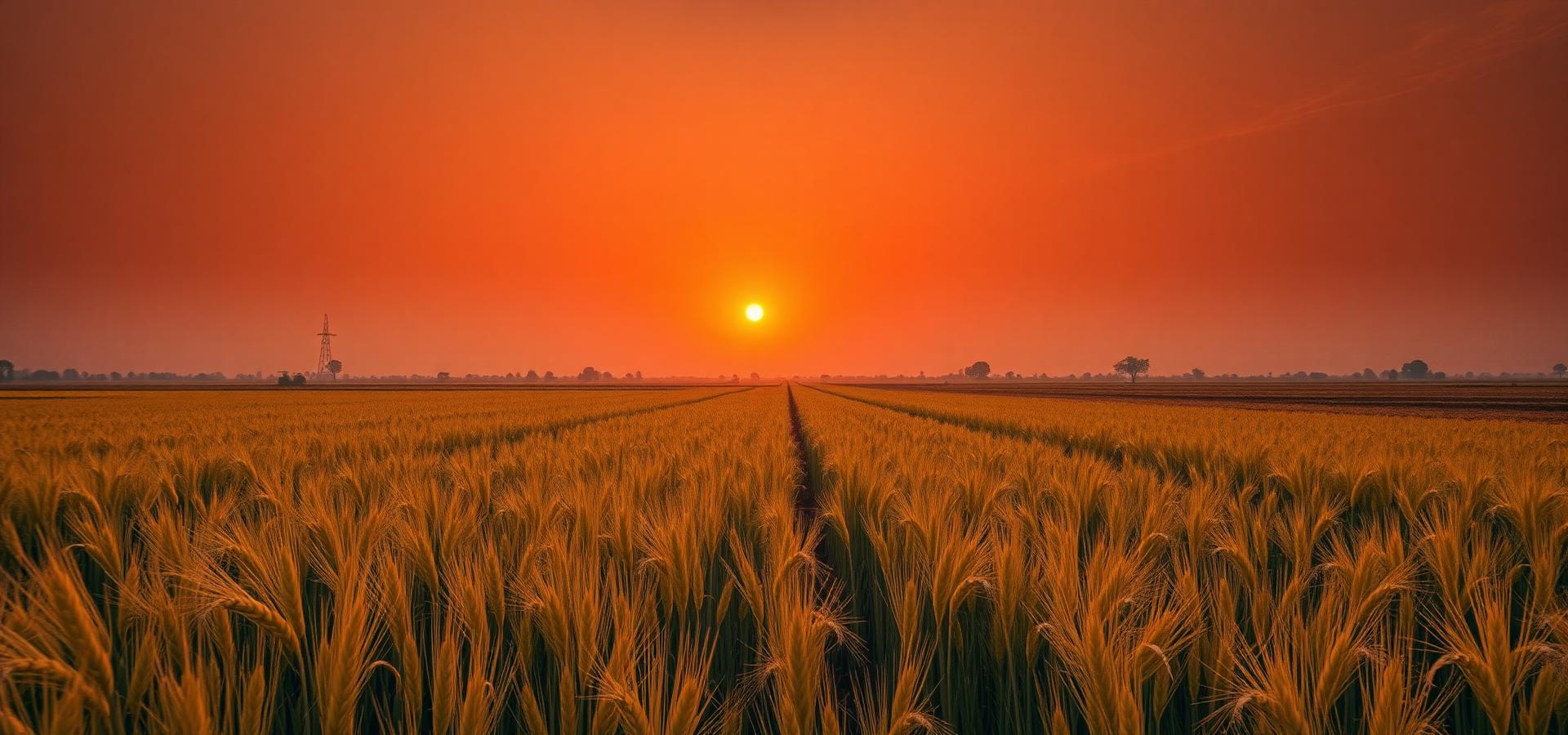 Golden farmland at sunset